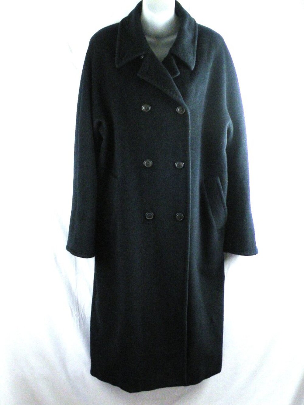 Vintage Marella Virgin Wool Cashmere Double-Breasted Navy Blue Long Coat 10
